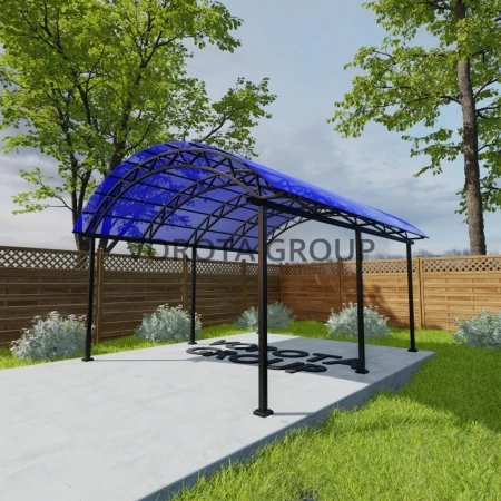 Арочный навес синего цвета, сотовый поликарбонат 5500*8000